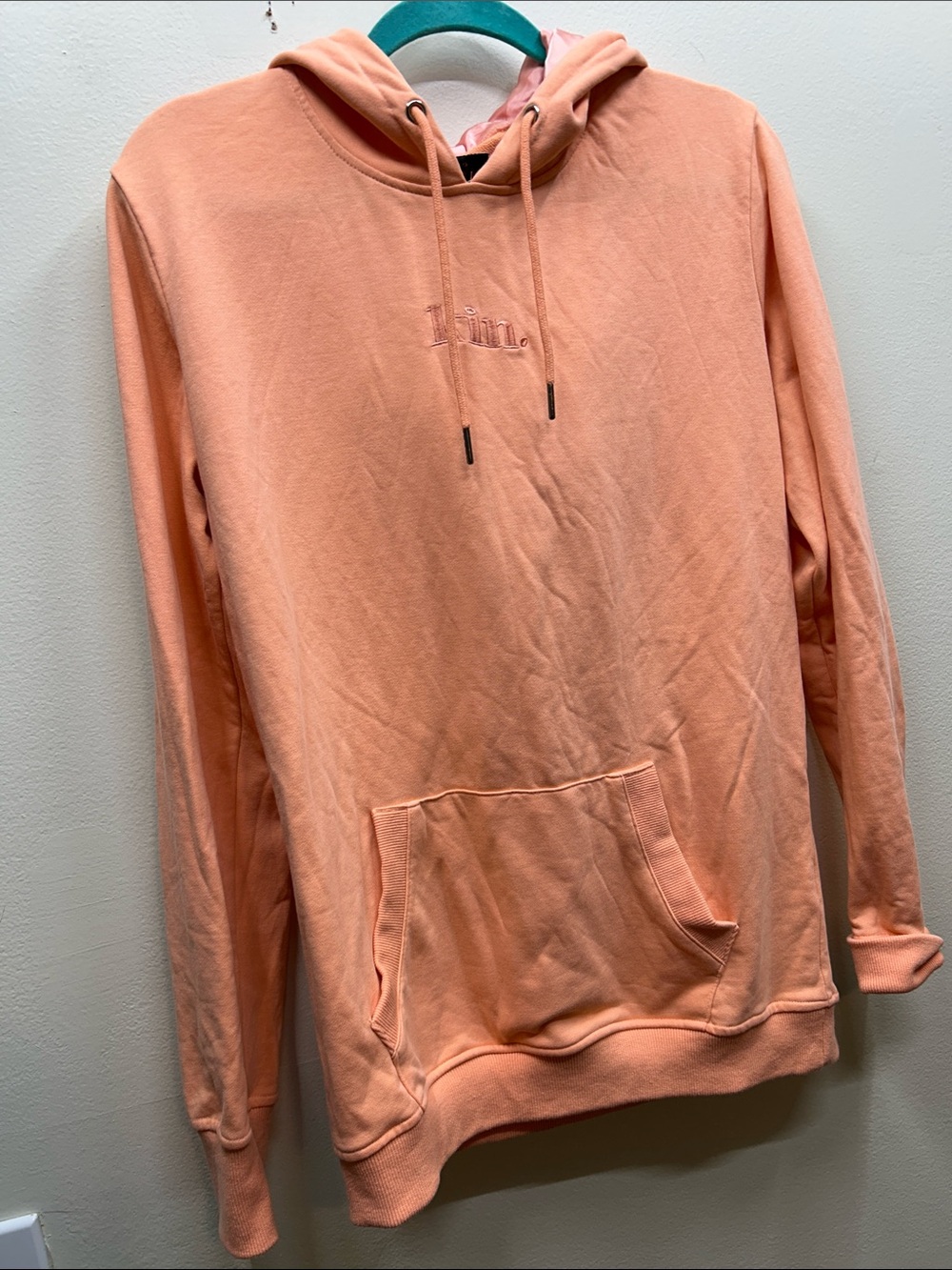 Kin. Satin Lined Hood Relaxed Peach Hoodie with Kangaroo Pocket